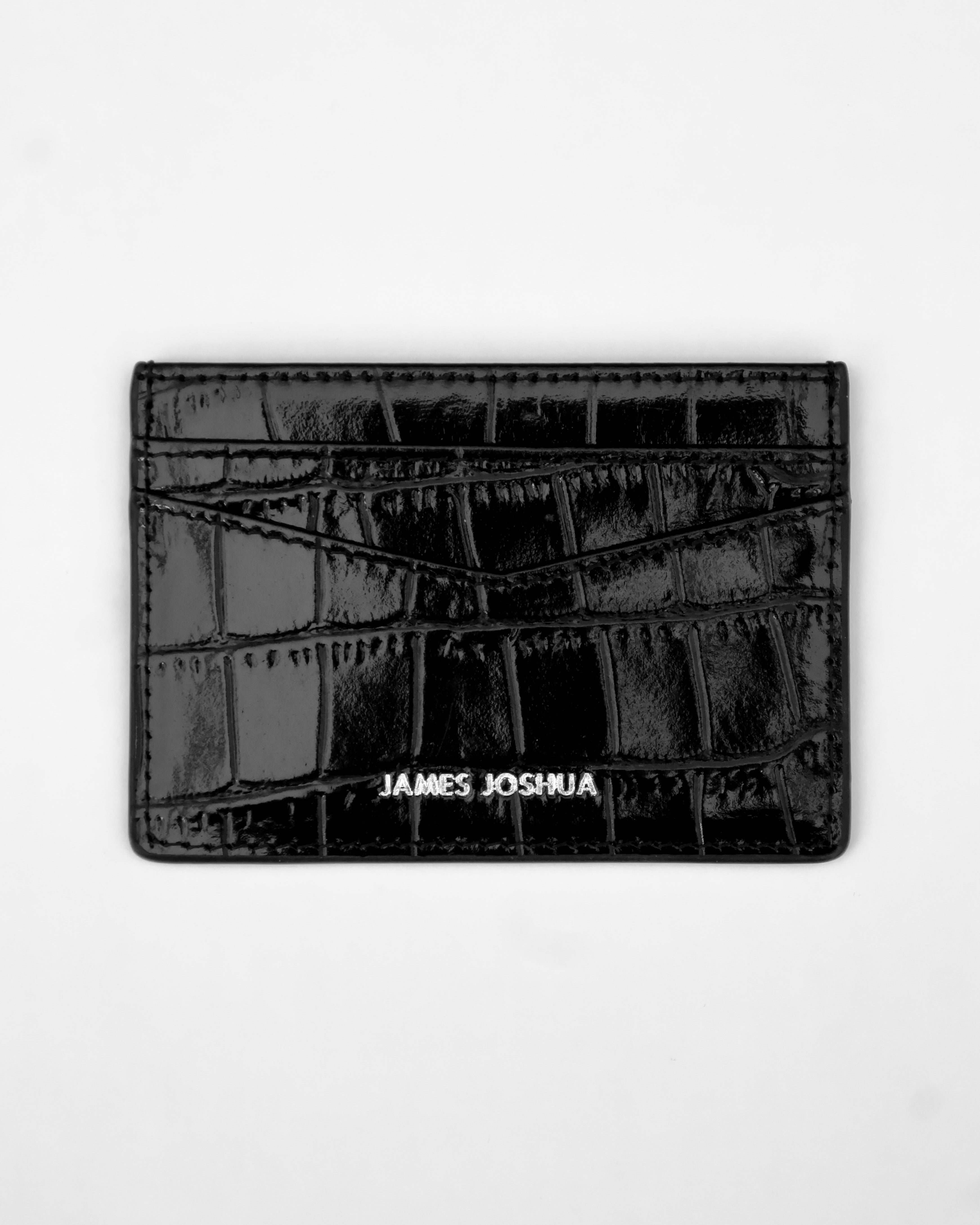 CROC LEATHER CARDHOLDER - SATIN BLACK