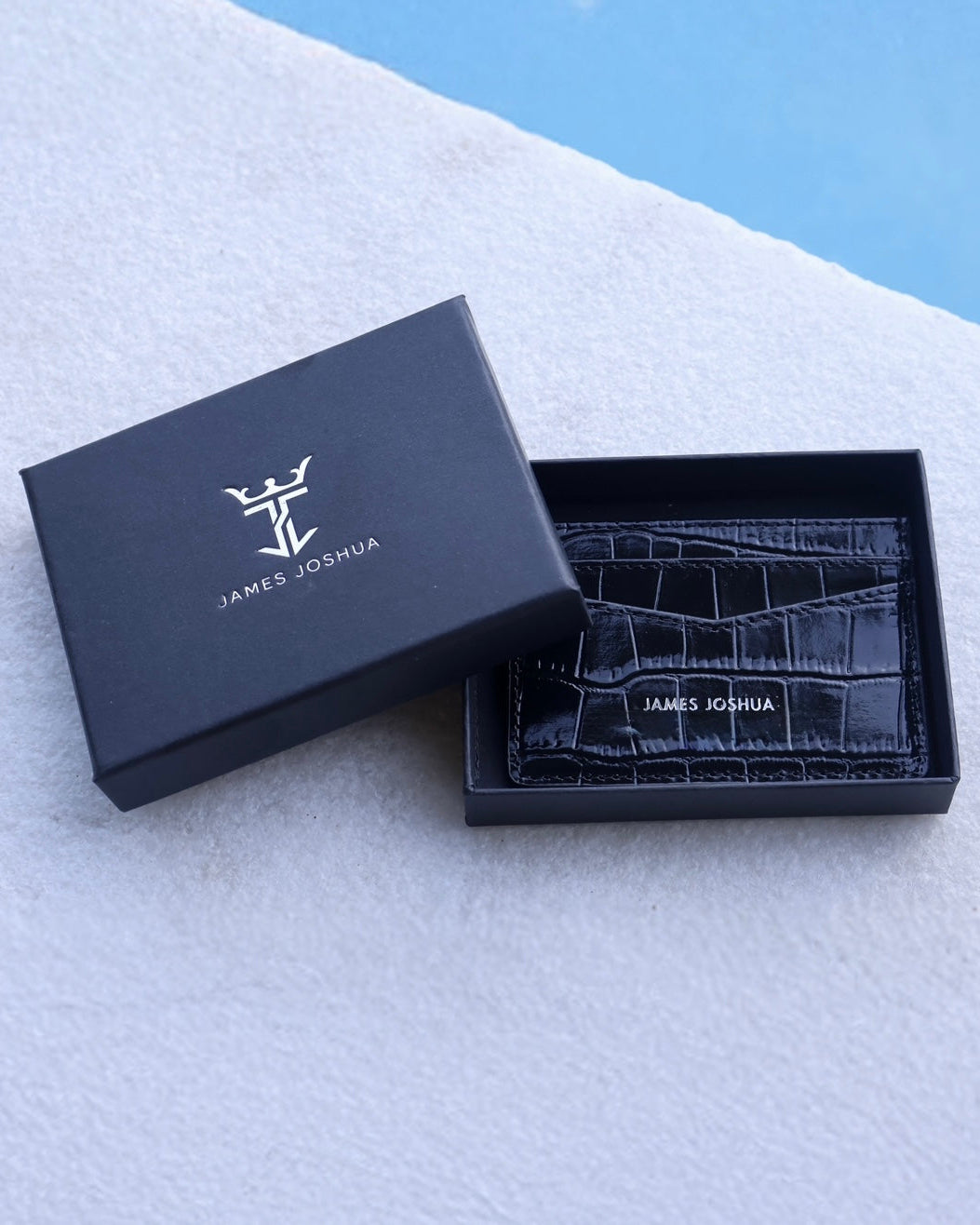 CROC LEATHER CARDHOLDER - SATIN BLACK