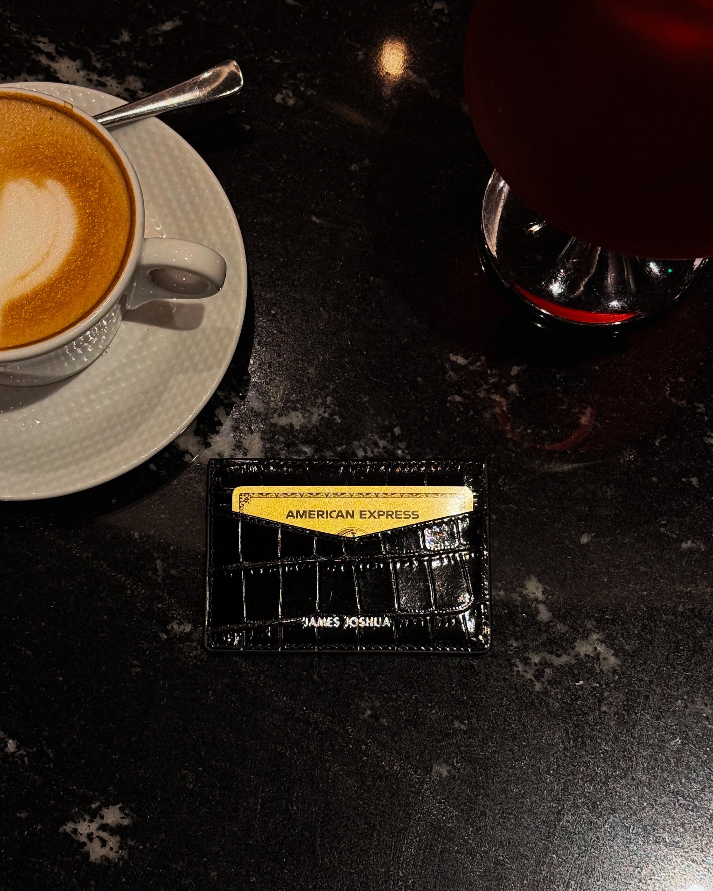 CROC LEATHER CARDHOLDER - SATIN BLACK