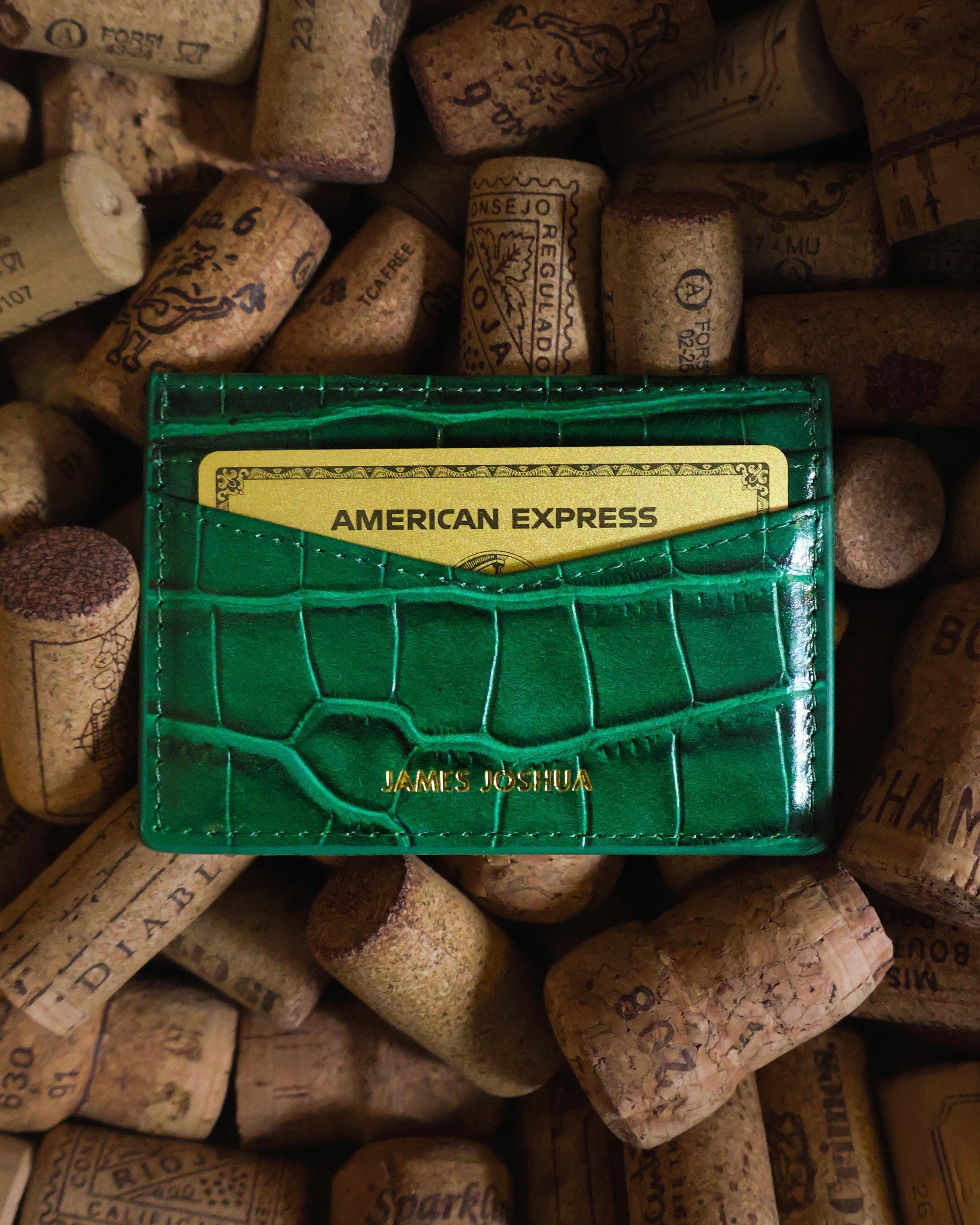 CROC LEATHER CARDHOLDER - DOLLAR GREEN