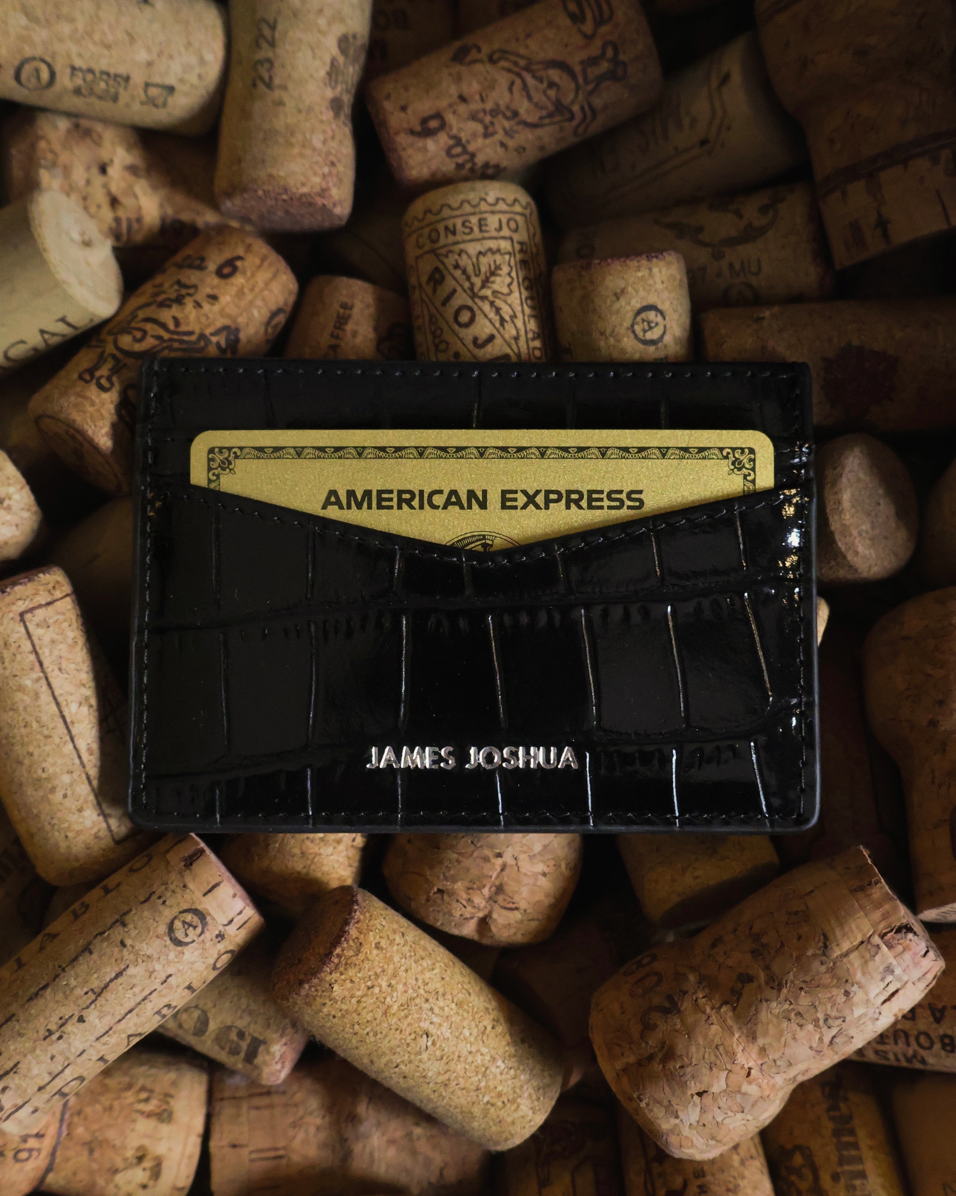 CROC LEATHER CARDHOLDER - SATIN BLACK