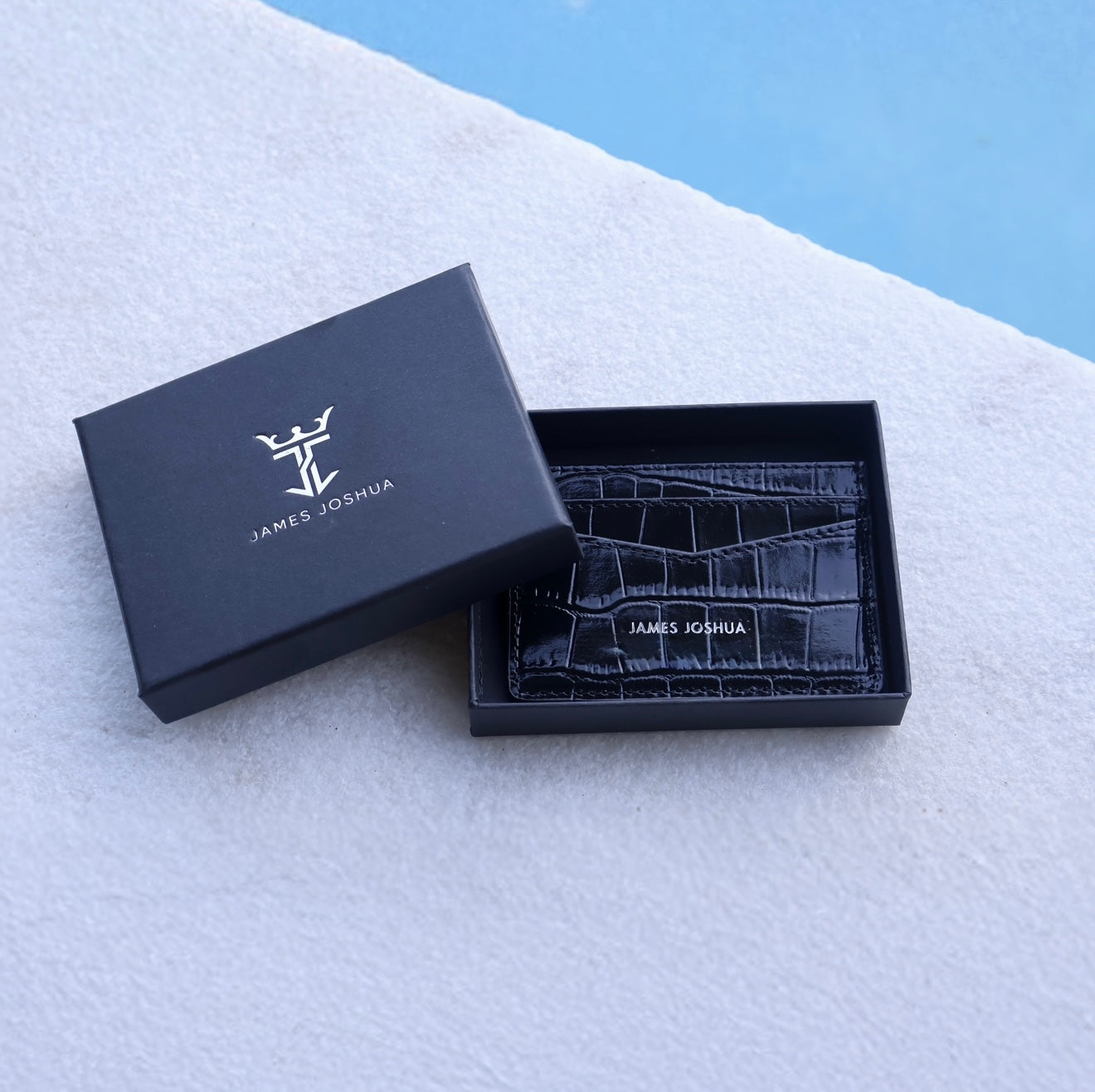 CROC LEATHER CARDHOLDER - SATIN BLACK